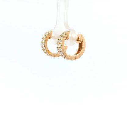 14K Rose Gold Natural Round Brilliant Cut Diamond Double Row Huggie Earrings