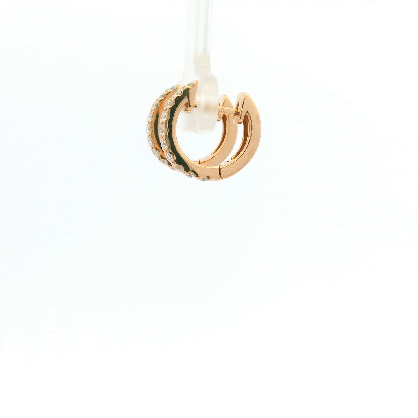 14K Rose Gold Natural Round Brilliant Cut Diamond Double Row Huggie Earrings