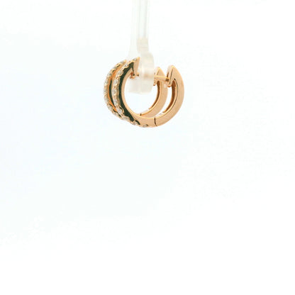 14K Rose Gold Natural Round Brilliant Cut Diamond Double Row Huggie Earrings