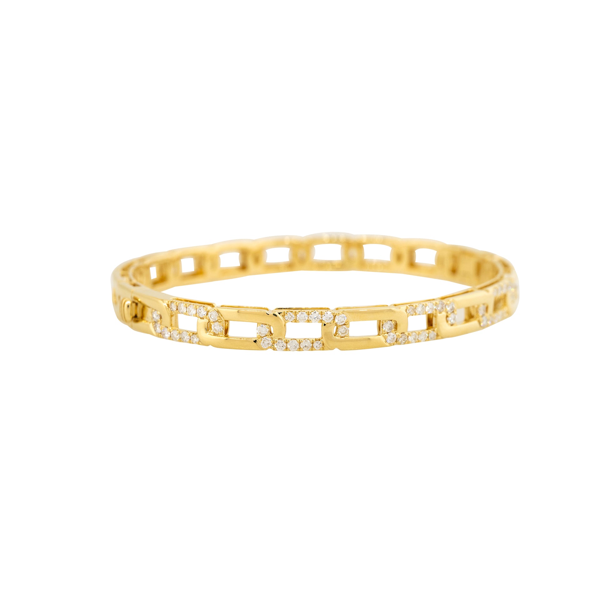 18k Yellow Gold 1.05ctw Pave Diamond Interlocking Link-Style Bangle Bracelet