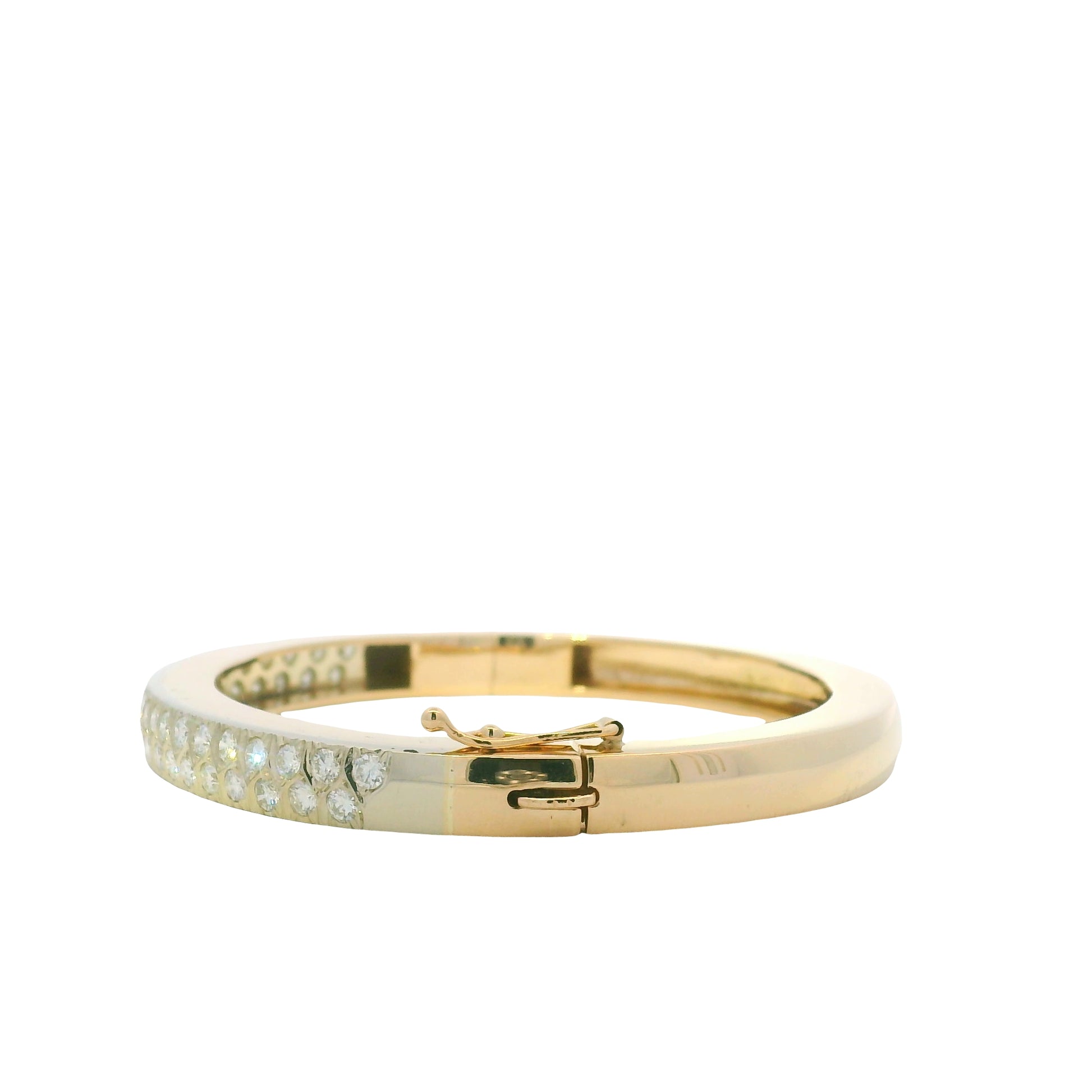 14K Yellow Gold Natural Round Brilliant Cut Diamond Bangle