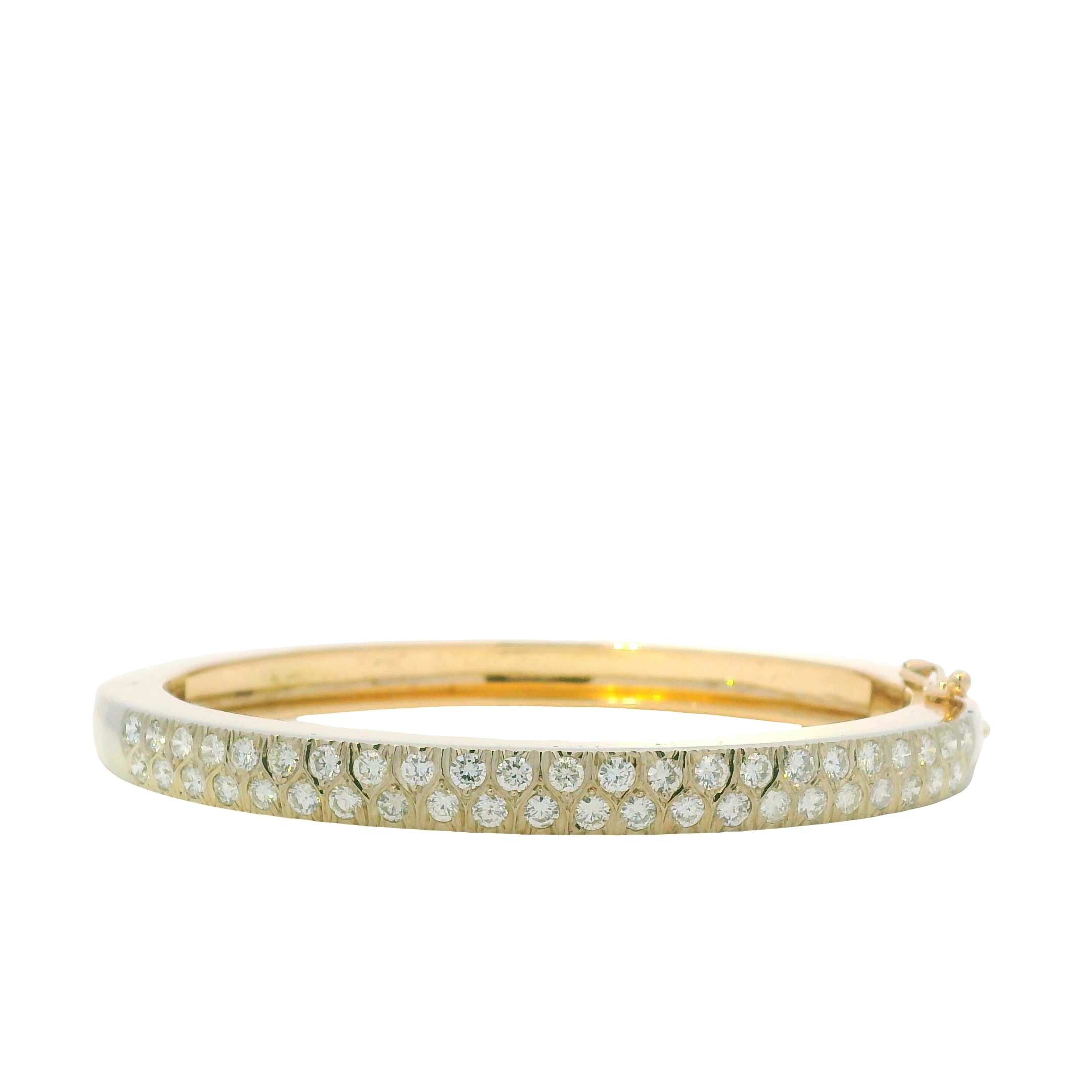 14K Yellow Gold Natural Round Brilliant Cut Diamond Bangle