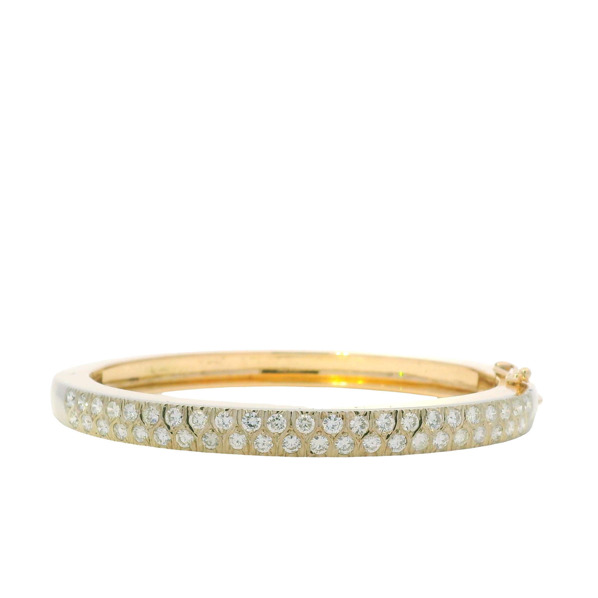 14K Yellow Gold Natural Round Brilliant Cut Diamond Bangle