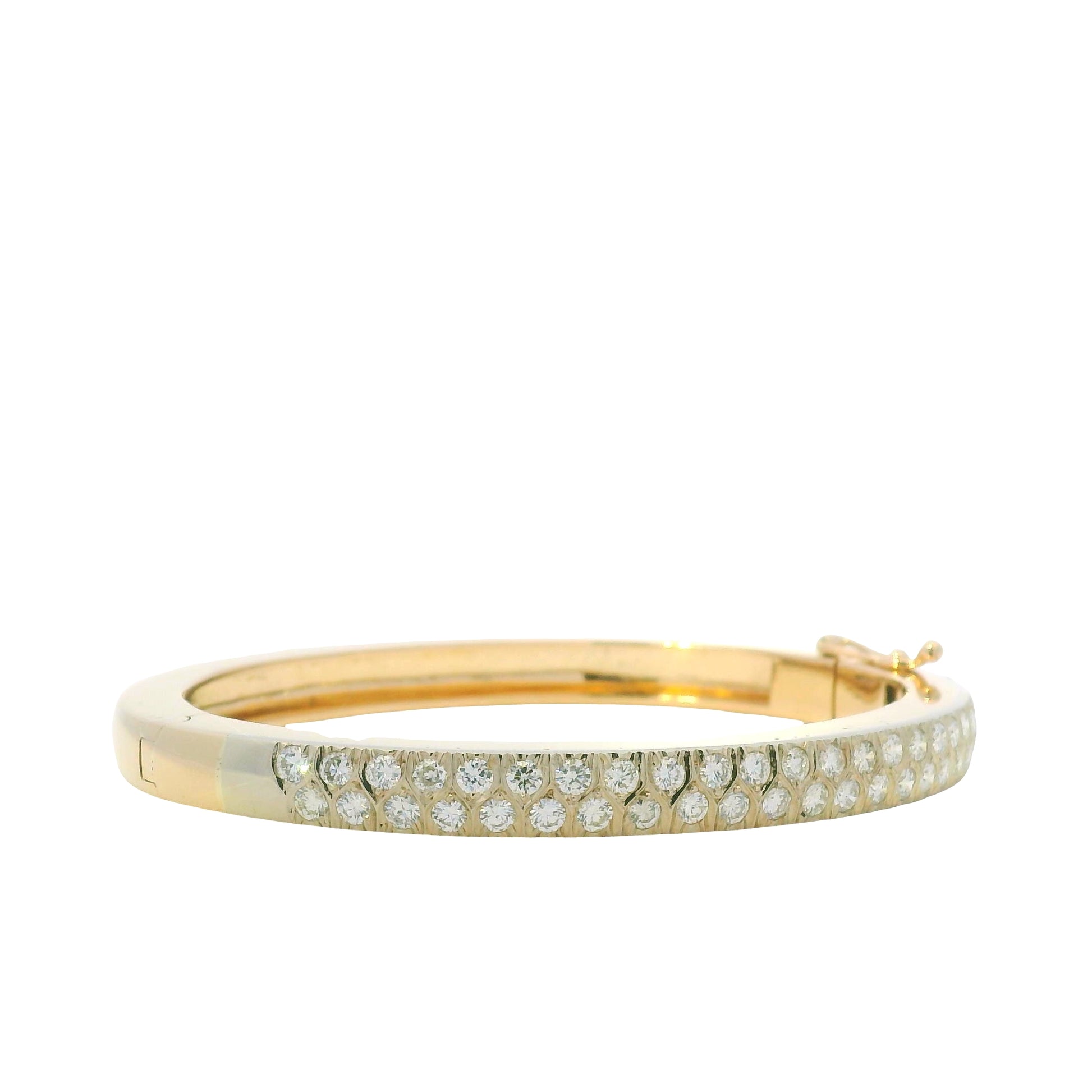 14K Yellow Gold Natural Round Brilliant Cut Diamond Bangle