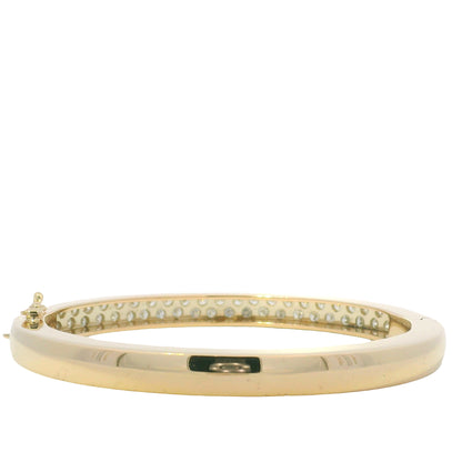 14K Yellow Gold Natural Round Brilliant Cut Diamond Bangle