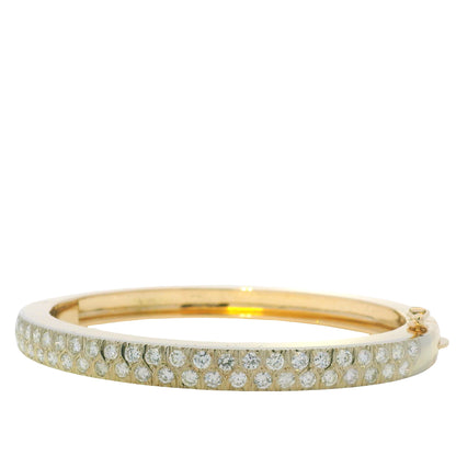 14K Yellow Gold Natural Round Brilliant Cut Diamond Bangle