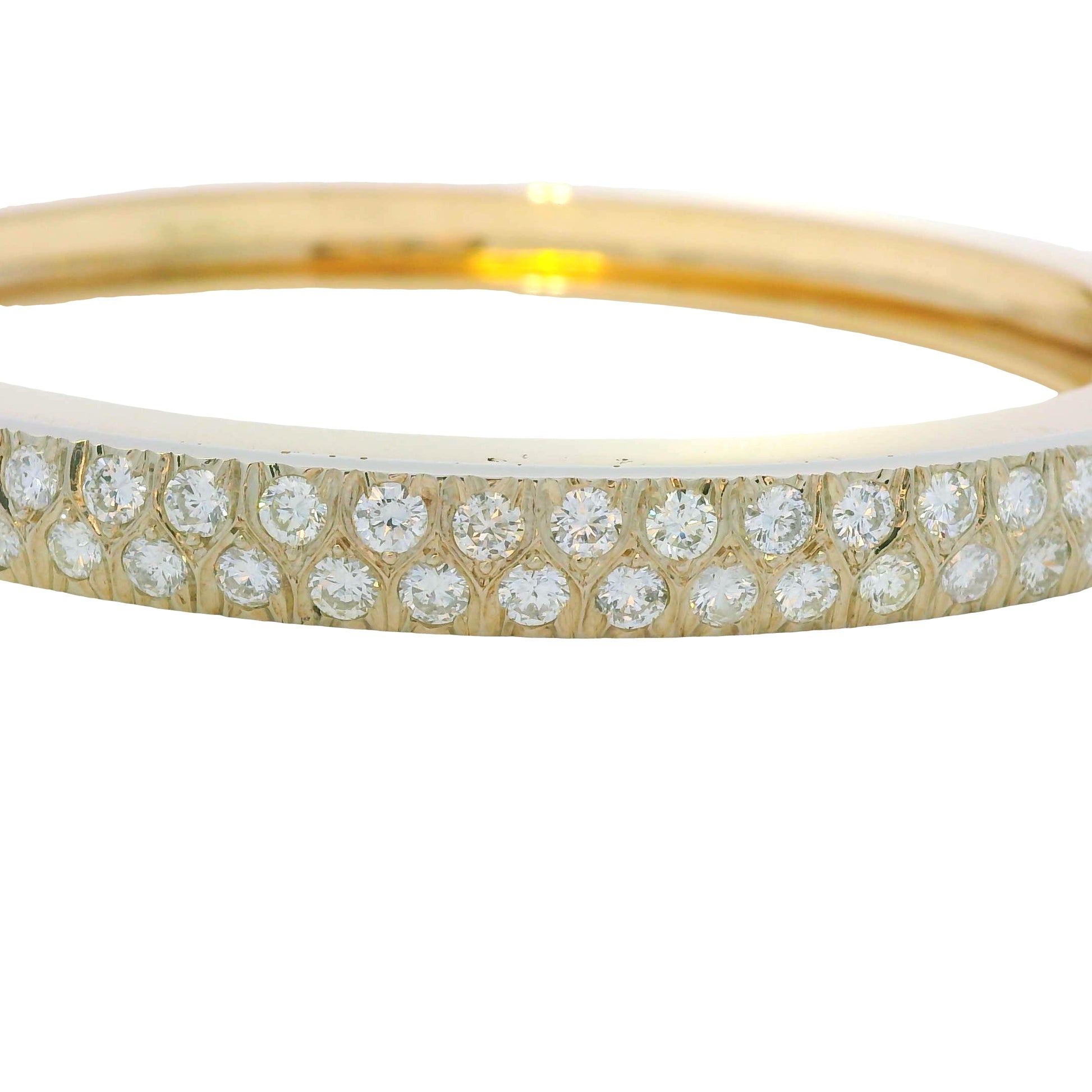 14K Yellow Gold Natural Round Brilliant Cut Diamond Bangle