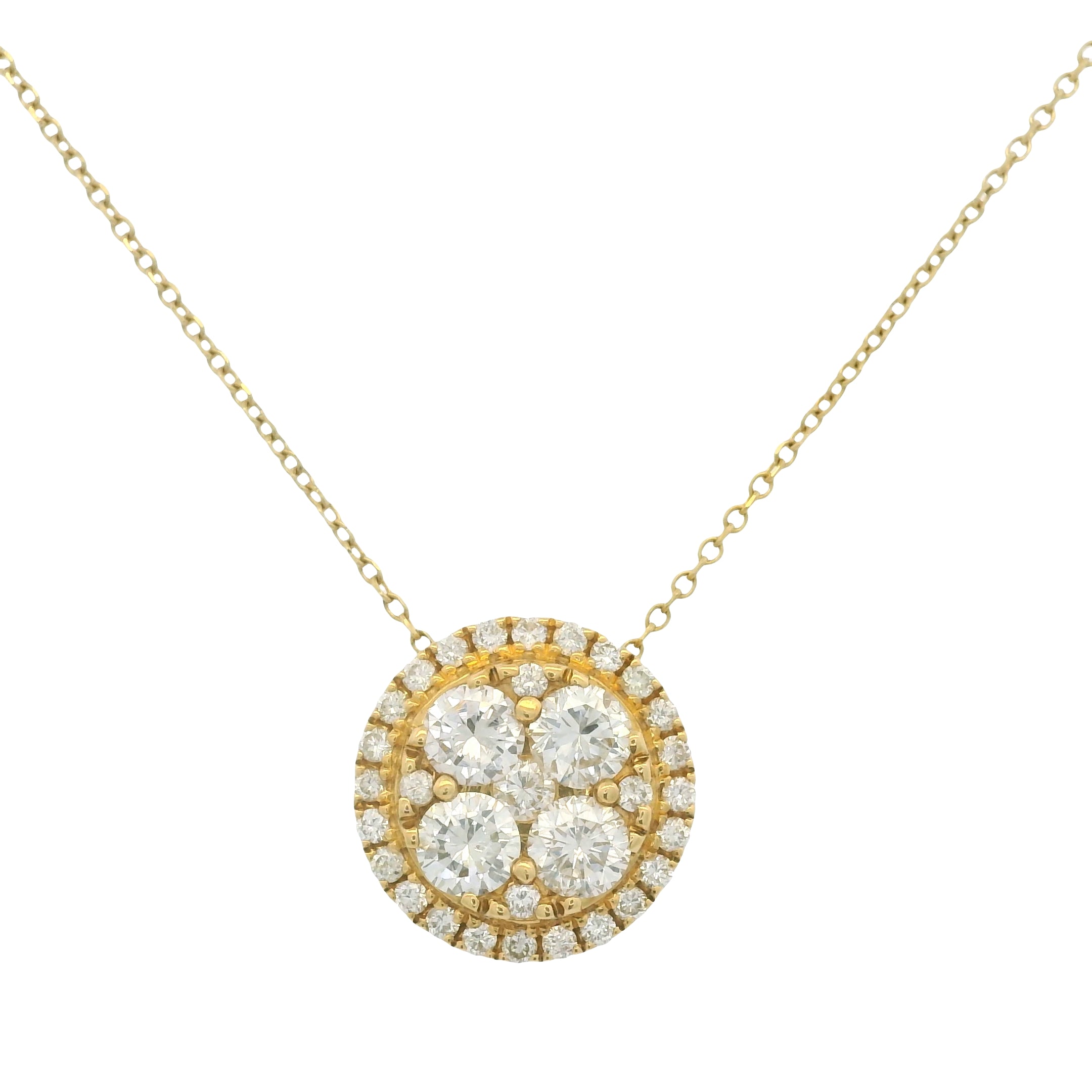 18k Yellow Gold Natural 1.05 Carat Cluster Diamond Button Pendant Necklace