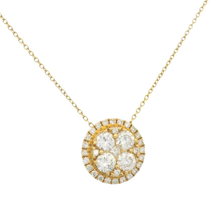 18k Yellow Gold Natural 1.05 Carat Cluster Diamond Button Pendant Necklace