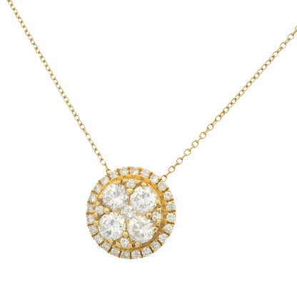 18k Yellow Gold Natural 1.05 Carat Cluster Diamond Button Pendant Necklace