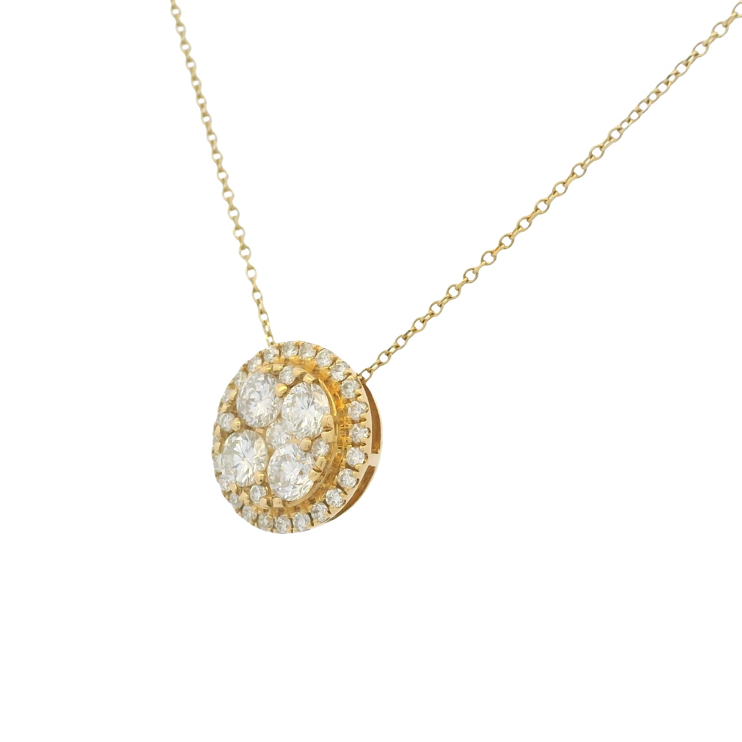 18k Yellow Gold Natural 1.05 Carat Cluster Diamond Button Pendant Necklace