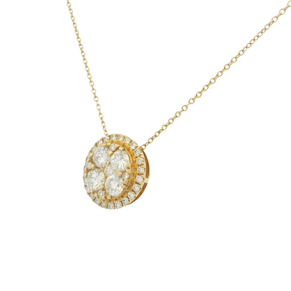 18k Yellow Gold Natural 1.05 Carat Cluster Diamond Button Pendant Necklace