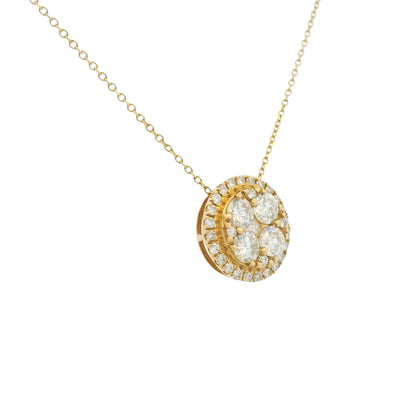 18k Yellow Gold Natural 1.05 Carat Cluster Diamond Button Pendant Necklace