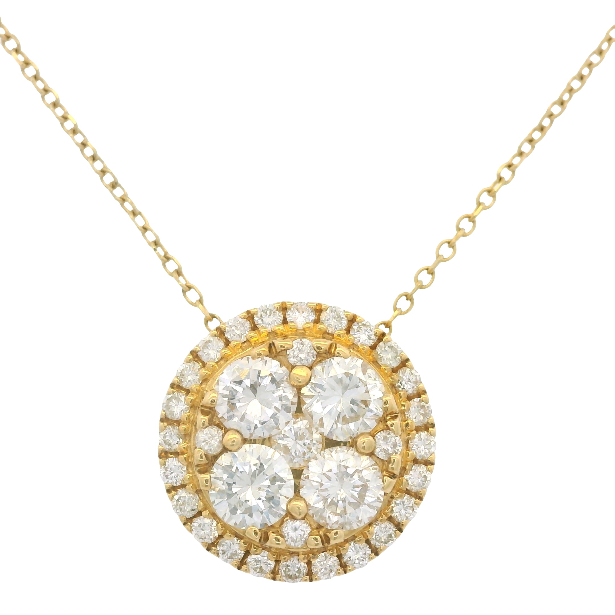 18k Yellow Gold Natural 1.05 Carat Cluster Diamond Button Pendant Necklace