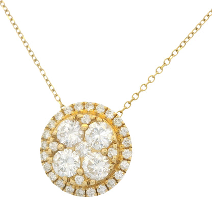 18k Yellow Gold Natural 1.05 Carat Cluster Diamond Button Pendant Necklace