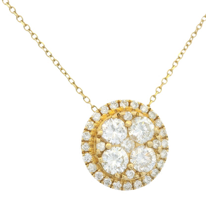 18k Yellow Gold Natural 1.05 Carat Cluster Diamond Button Pendant Necklace