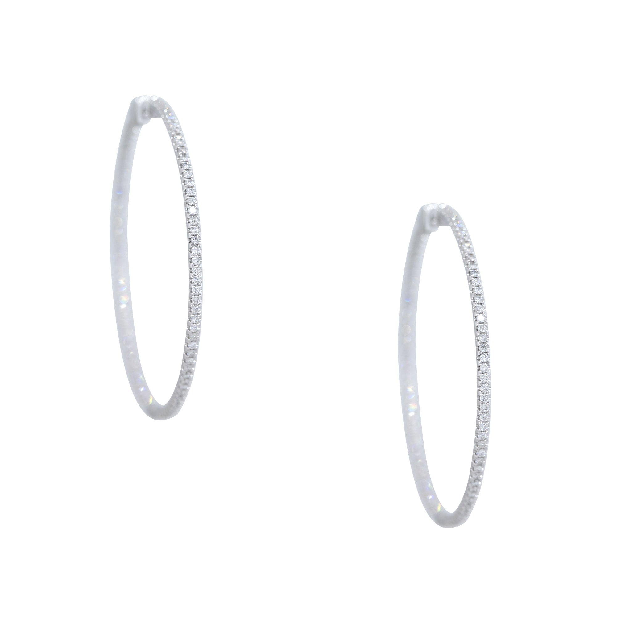 18k White Gold 1.92ctw Round Brilliant Cut Diamond Large Hoop Earrings