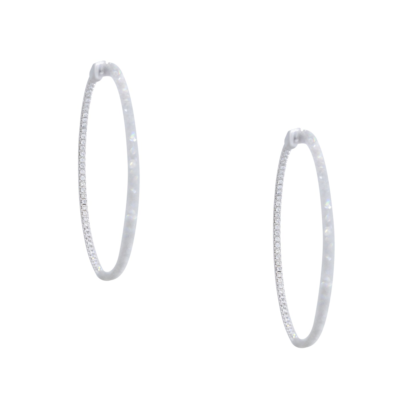 18k White Gold 1.92ctw Round Brilliant Cut Diamond Large Hoop Earrings