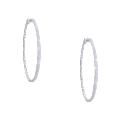 18k White Gold 1.92ctw Round Brilliant Cut Diamond Large Hoop Earrings
