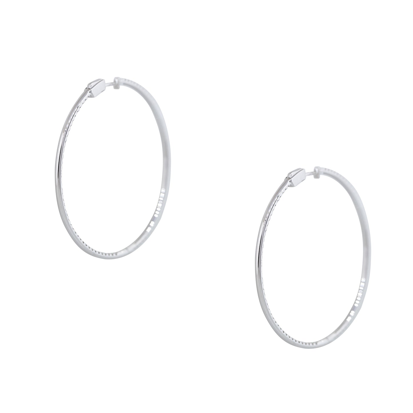 18k White Gold 1.92ctw Round Brilliant Cut Diamond Large Hoop Earrings