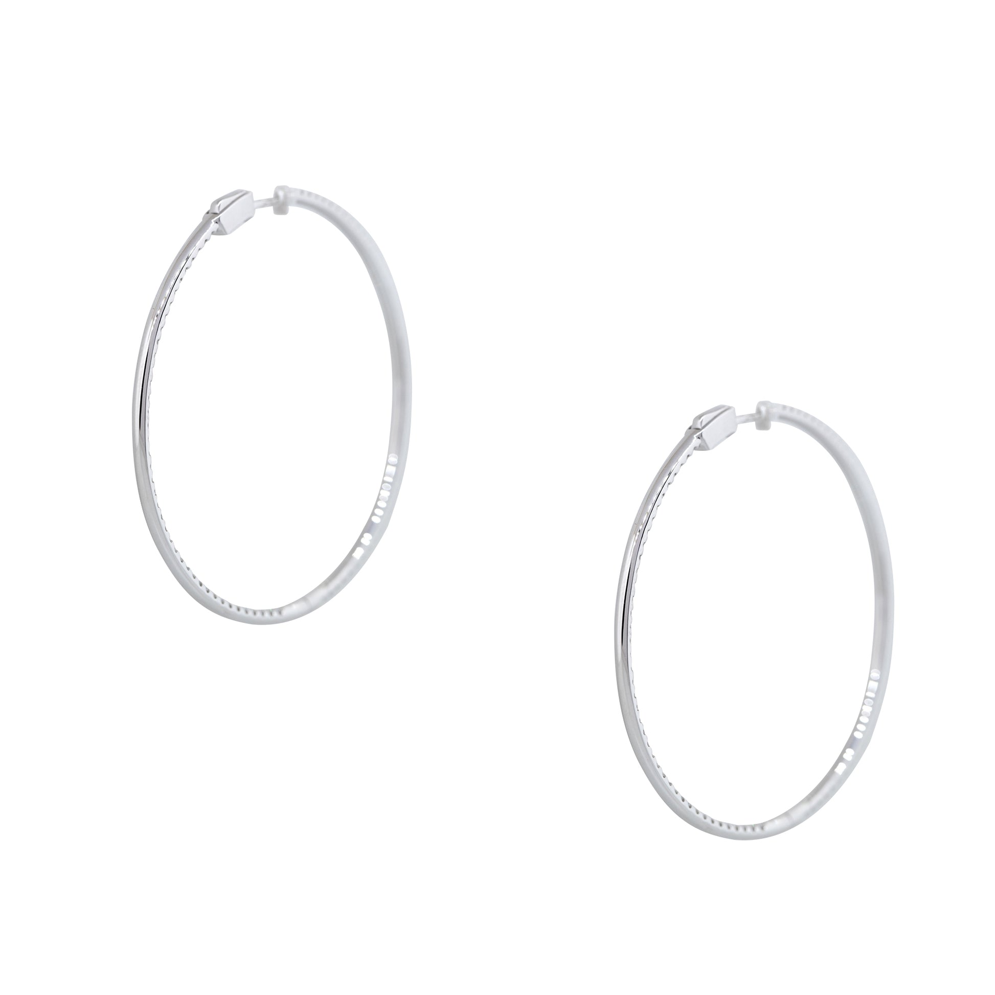 18k White Gold 1.92ctw Round Brilliant Cut Diamond Large Hoop Earrings