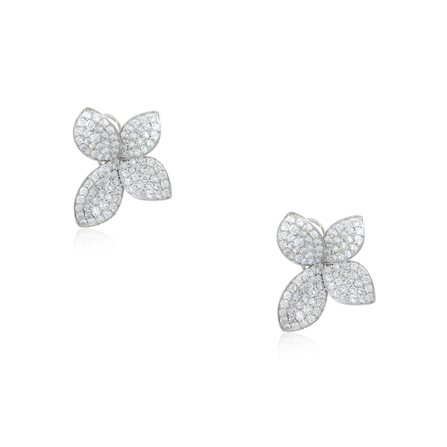 18k White Gold 3.55ctw Pave Diamond Flower Earrings