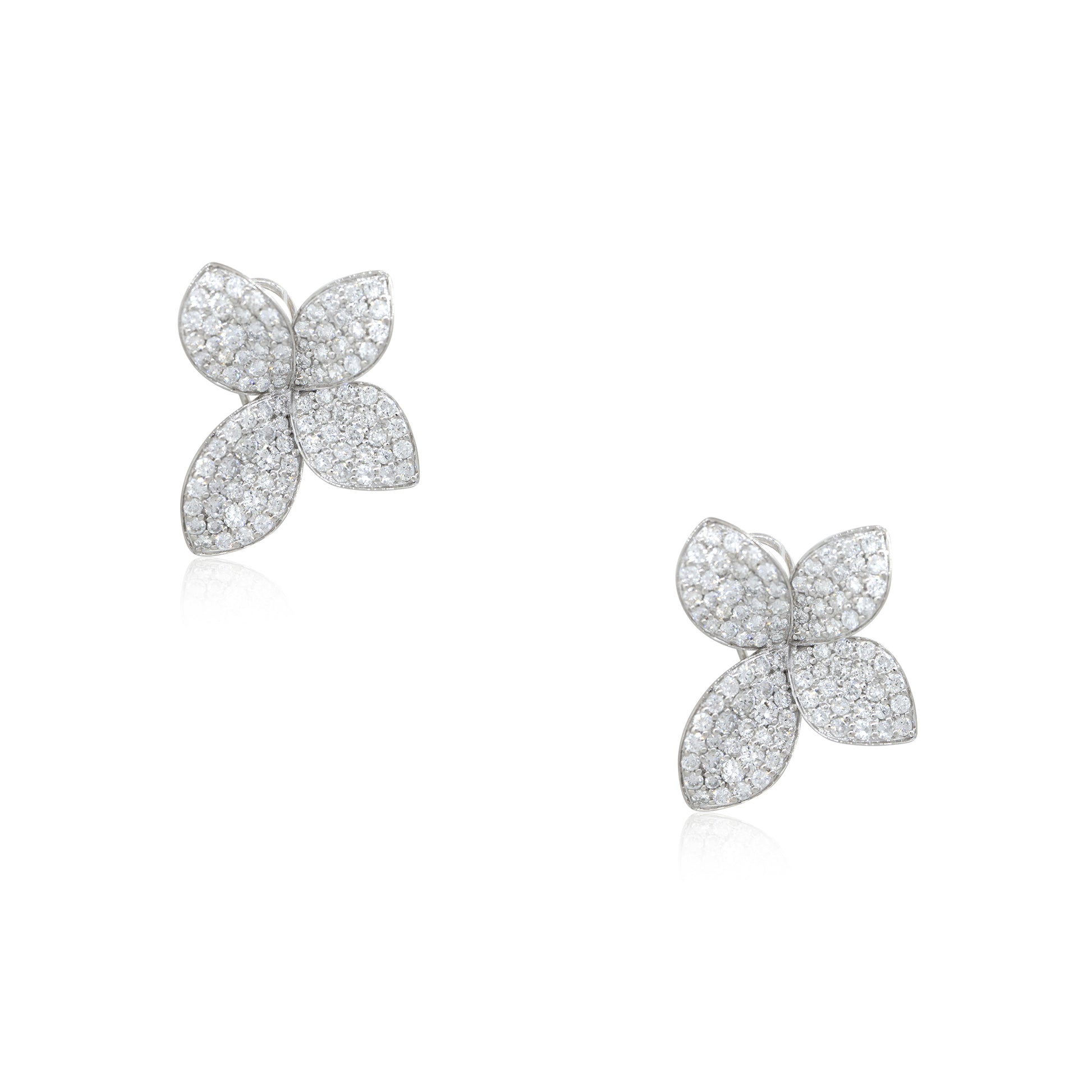 18k White Gold 3.55ctw Pave Diamond Flower Earrings