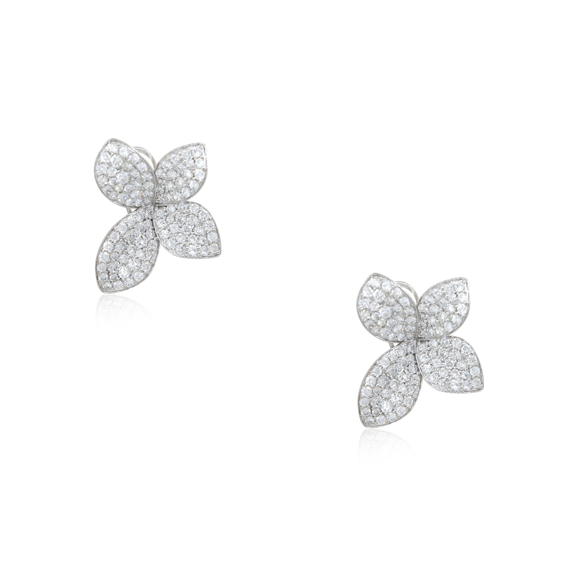 18k White Gold 3.55ctw Pave Diamond Flower Earrings