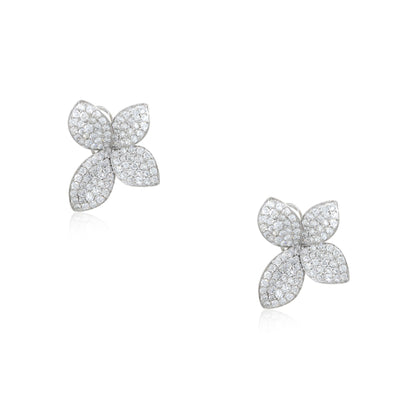 18k White Gold 3.55ctw Pave Diamond Flower Earrings