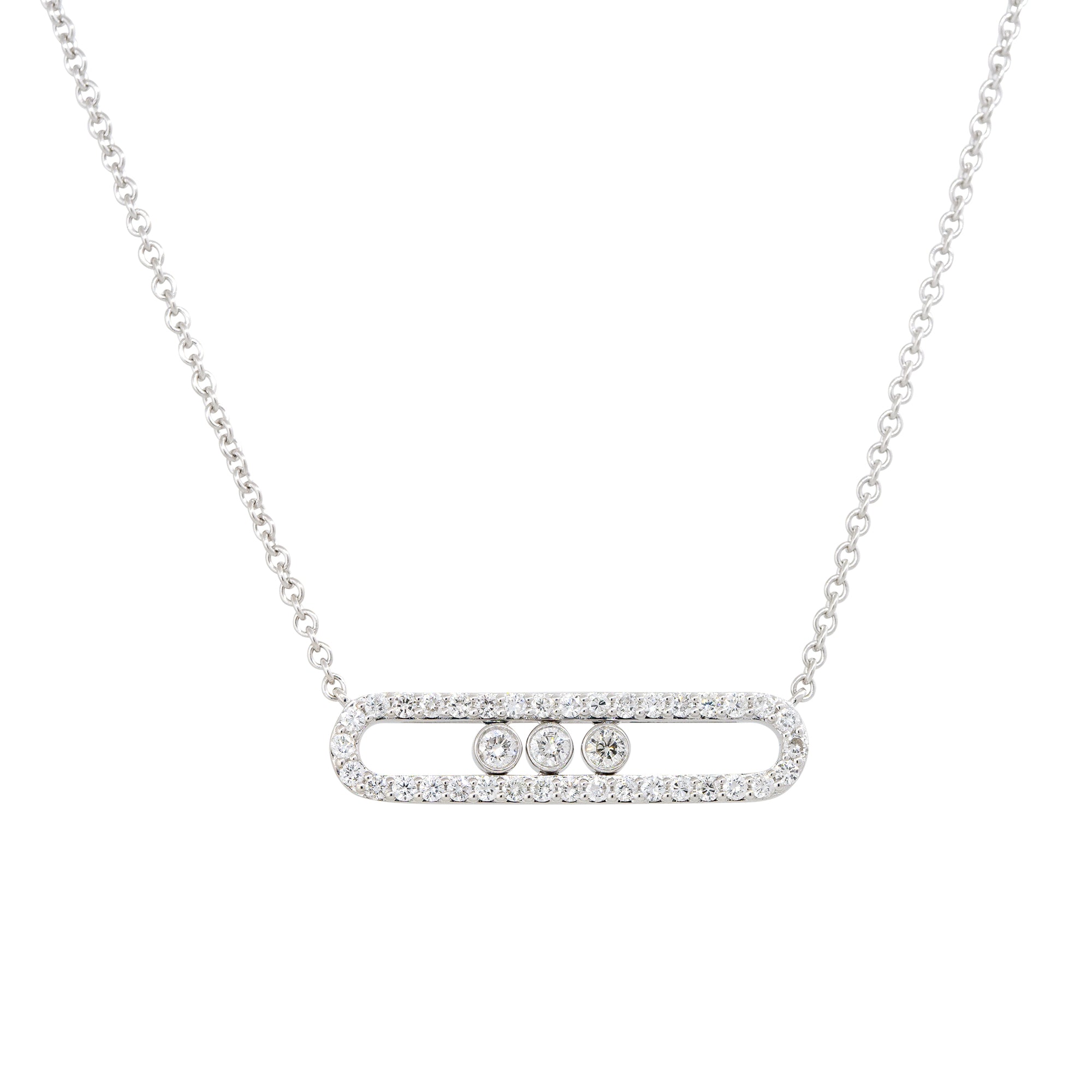 18k White Gold 0.70ctw Floating Diamond Oval Link Pendant Necklace