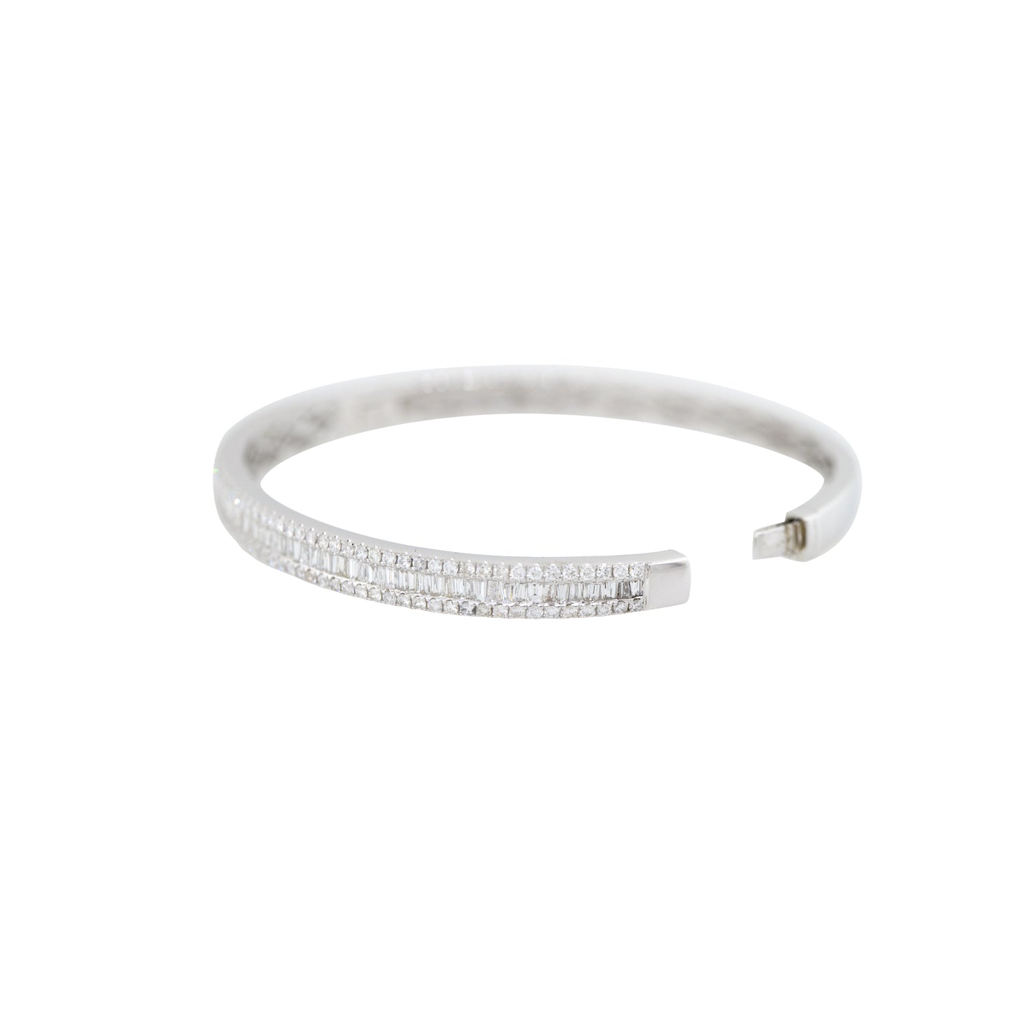 18k White Gold 2.42ctw Round Brilliant & Baguette Cut Diamond Bangle Bracelet
