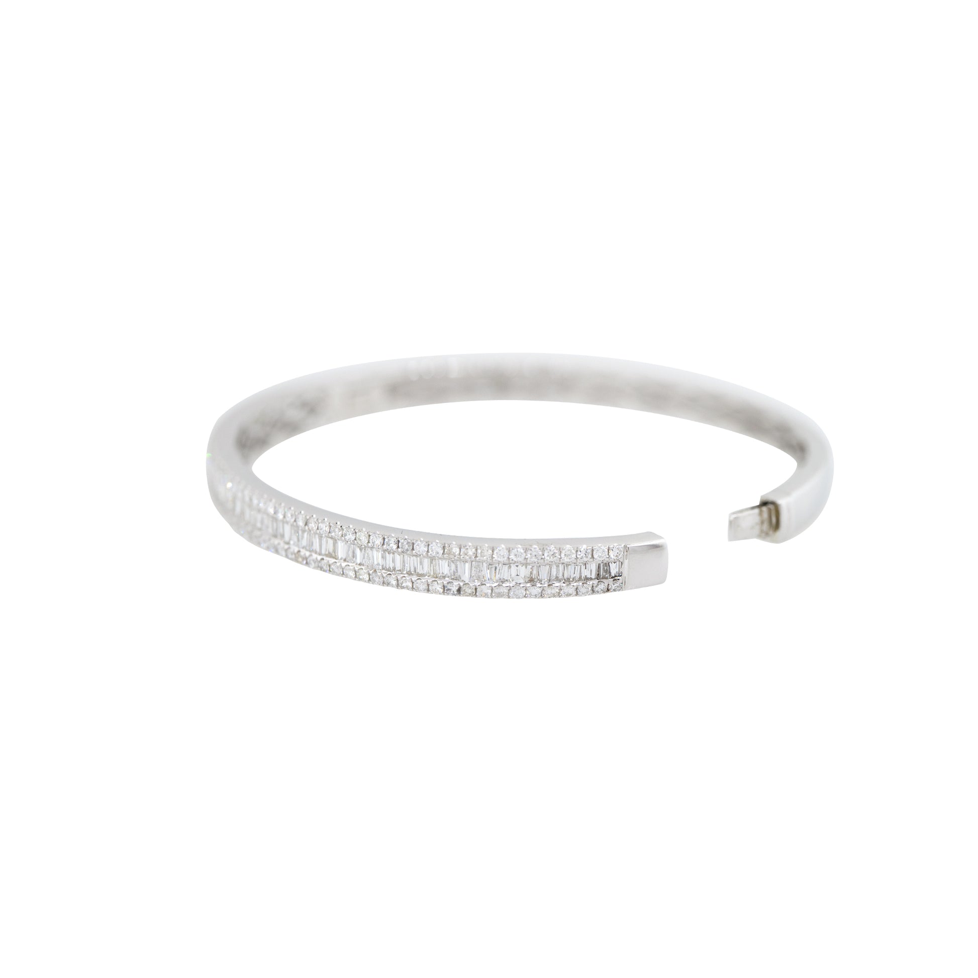 18k White Gold 2.42ctw Round Brilliant & Baguette Cut Diamond Bangle Bracelet