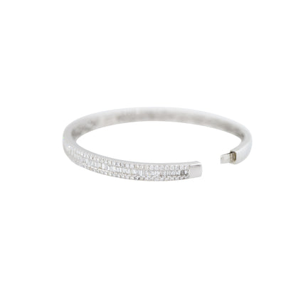 18k White Gold 2.42ctw Round Brilliant & Baguette Cut Diamond Bangle Bracelet