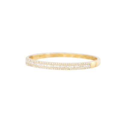 18k Yellow Gold 2.42ctw Round Brilliant & Baguette Cut Diamond Bangle Bracelet