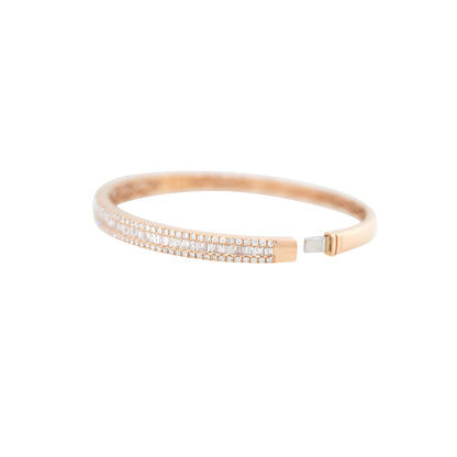 18k Rose Gold 2.42ctw Round Brilliant & Baguette Cut Diamond Bangle Bracelet