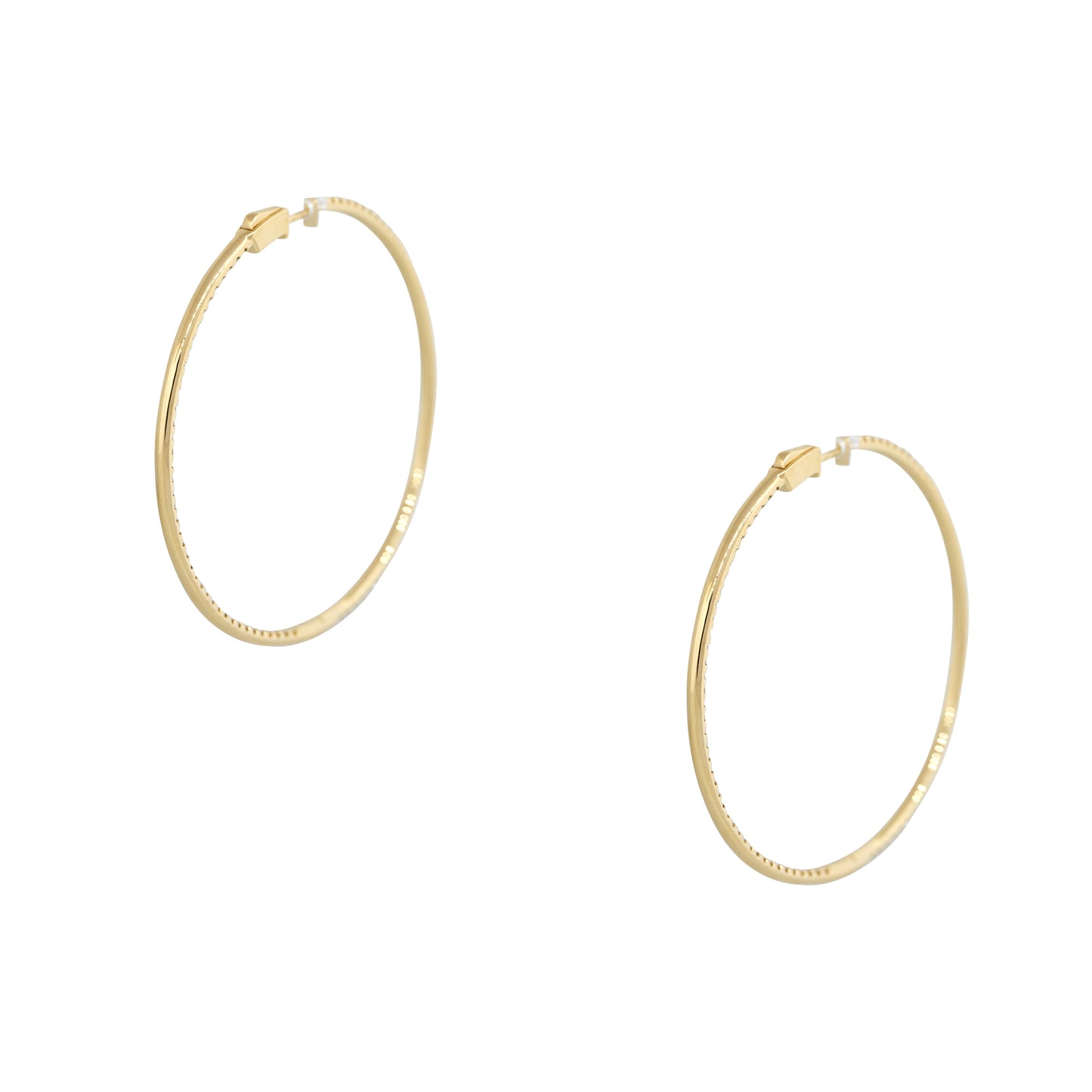 18k Yellow Gold 1.92ctw Round Brilliant Cut Diamond Large Hoop Earrings
