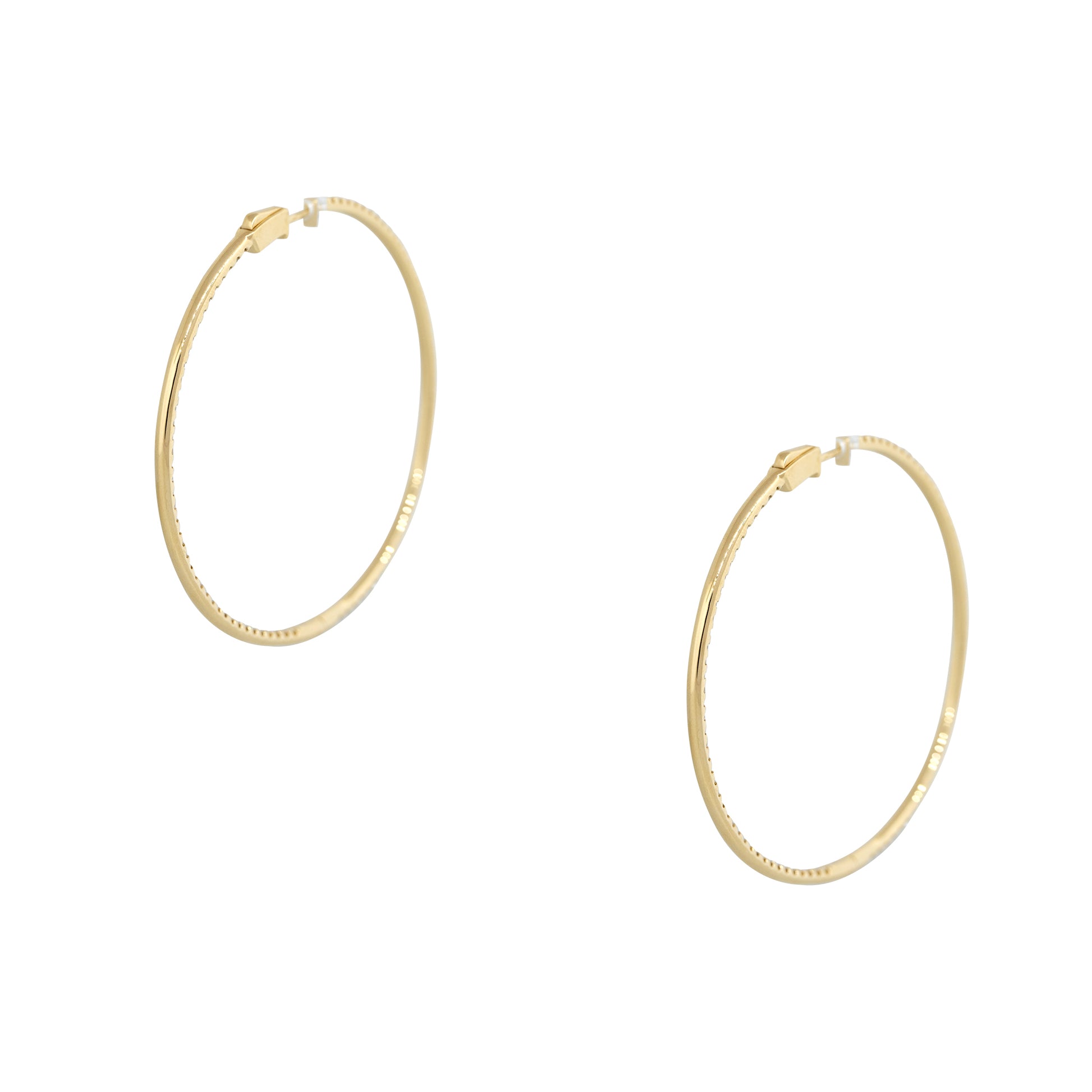 18k Yellow Gold 1.92ctw Round Brilliant Cut Diamond Large Hoop Earrings