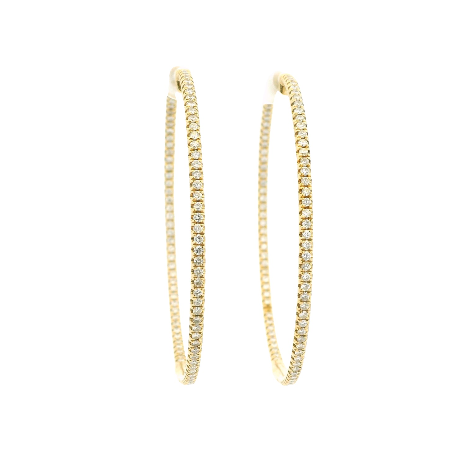 18k Yellow Gold Natural 1.92 Carat Round Brilliant Cut Diamond Large Hoop Earrings