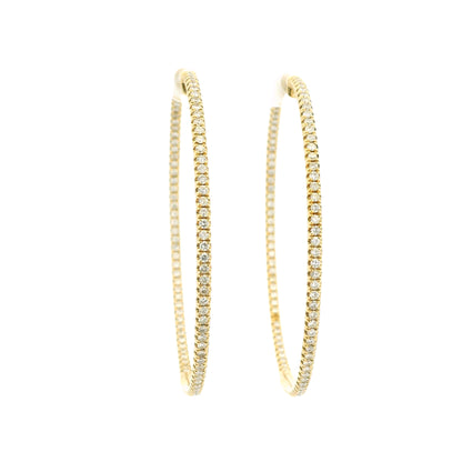 18k Yellow Gold Natural 1.92 Carat Round Brilliant Cut Diamond Large Hoop Earrings