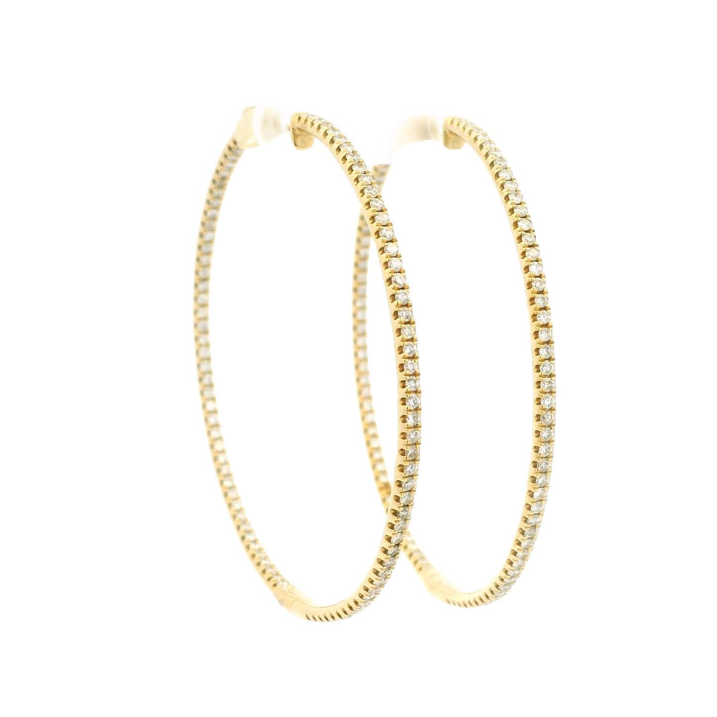 18k Yellow Gold Natural 1.92 Carat Round Brilliant Cut Diamond Large Hoop Earrings