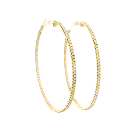 18k Yellow Gold Natural 1.92 Carat Round Brilliant Cut Diamond Large Hoop Earrings