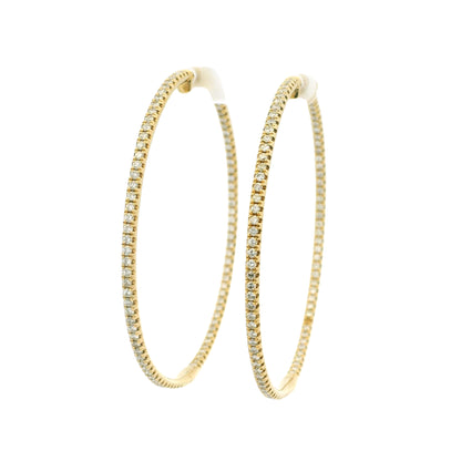18k Yellow Gold Natural 1.92 Carat Round Brilliant Cut Diamond Large Hoop Earrings