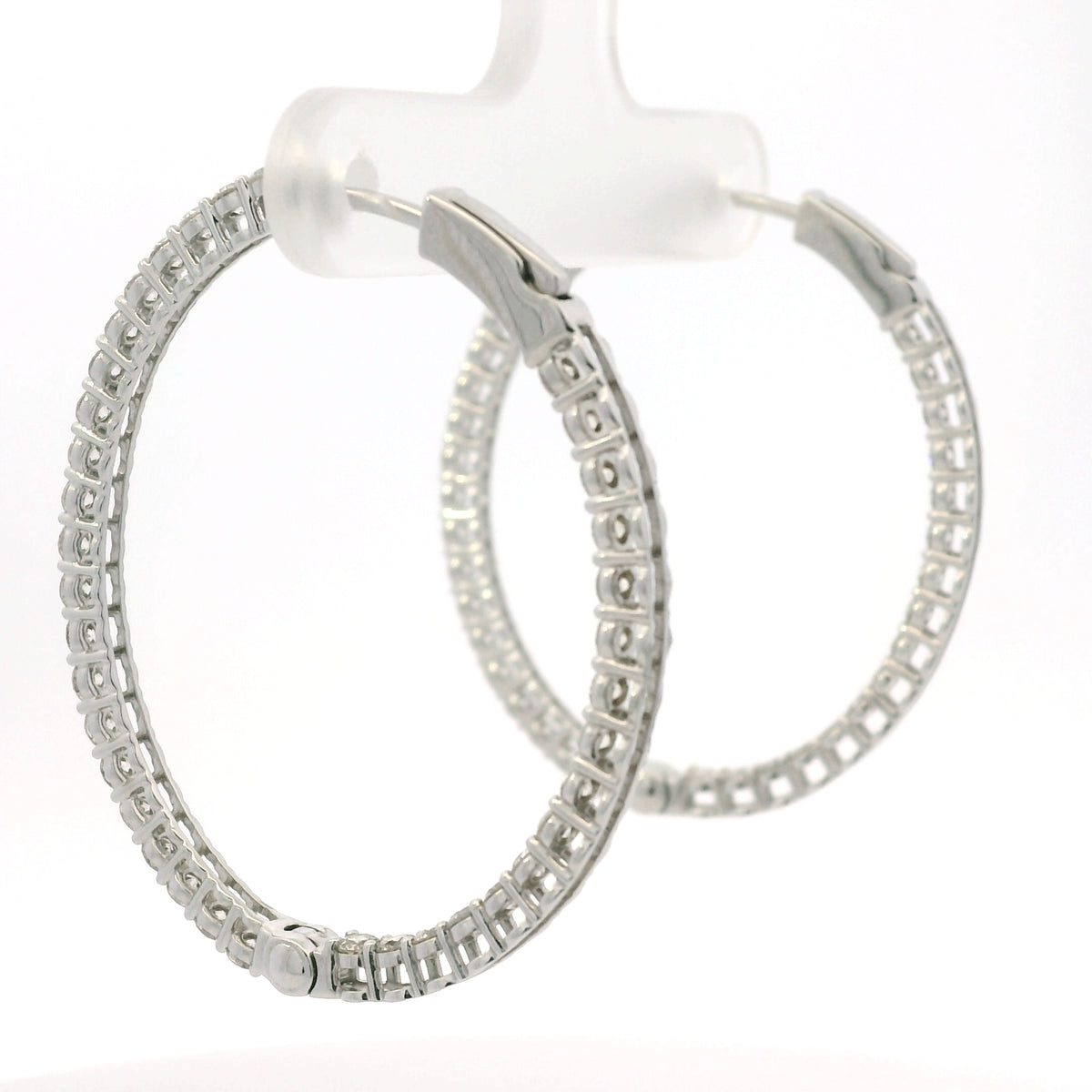 14K White Gold Natural 2.35 Carat Diamond Inside-Out Hoop Earrings