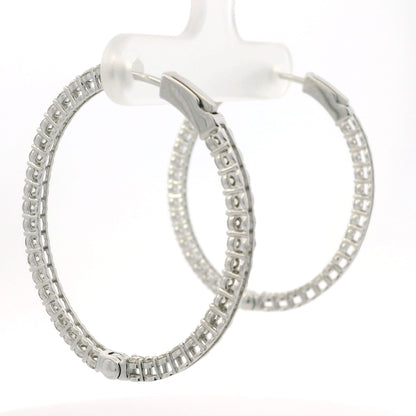 14K White Gold Natural 2.35 Carat Diamond Inside-Out Hoop Earrings