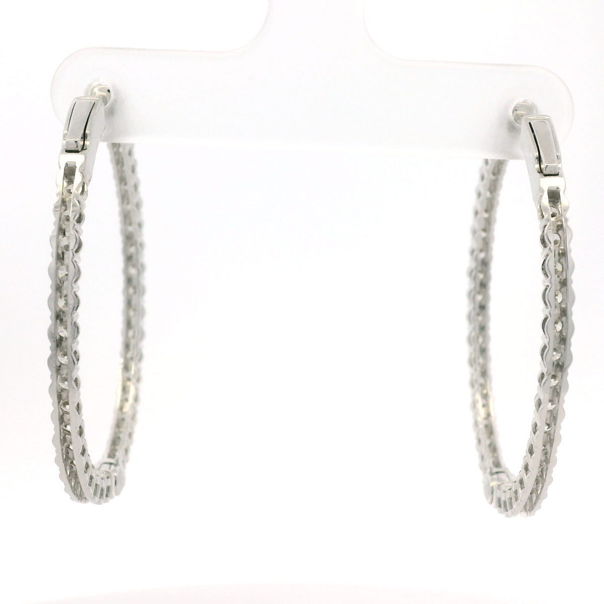 14K White Gold Natural 2.35 Carat Diamond Inside-Out Hoop Earrings