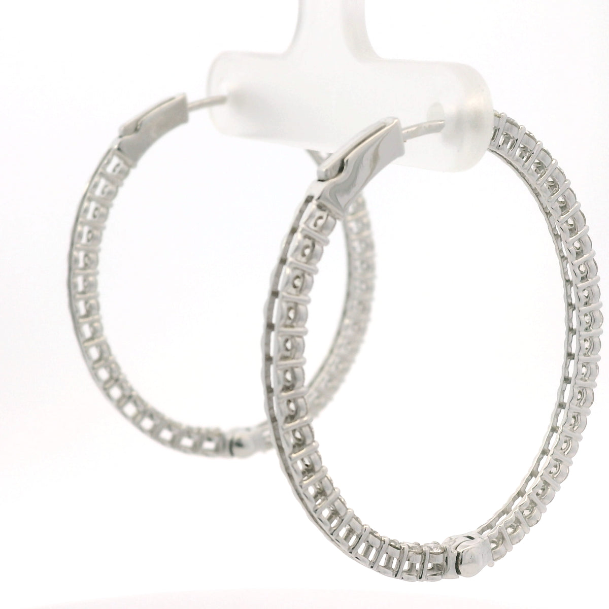 14K White Gold Natural 2.35 Carat Diamond Inside-Out Hoop Earrings