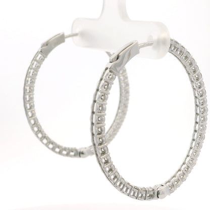 14K White Gold Natural 2.35 Carat Diamond Inside-Out Hoop Earrings