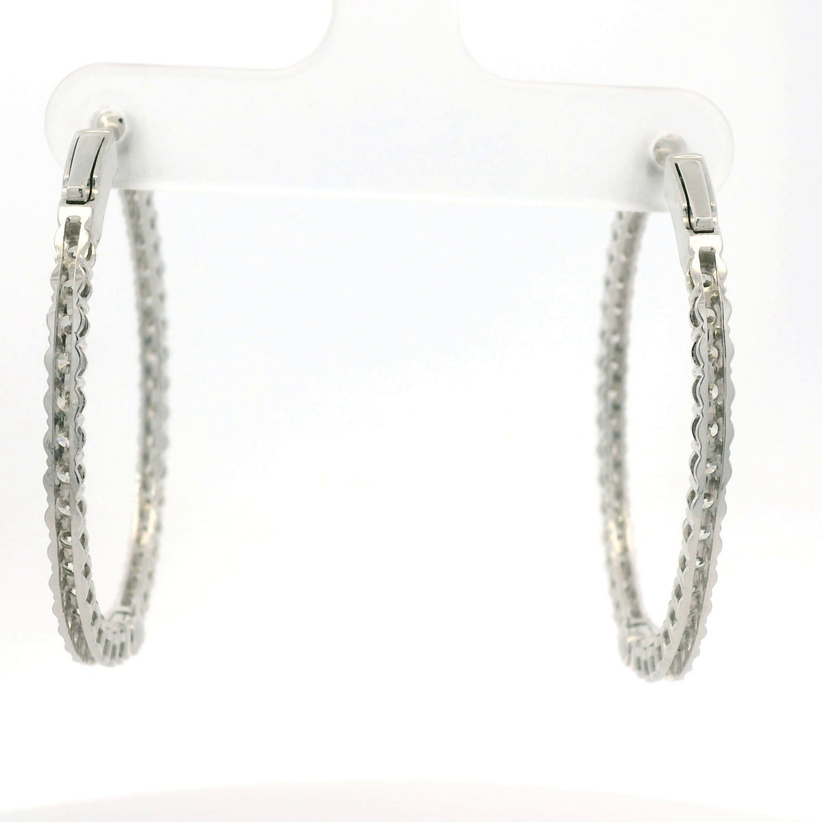 14K White Gold Natural 2.35 Carat Diamond Inside-Out Hoop Earrings