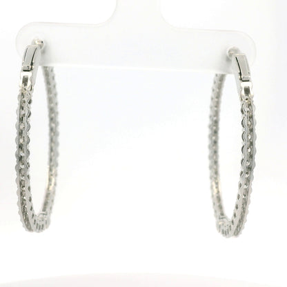 14K White Gold Natural 2.35 Carat Diamond Inside-Out Hoop Earrings