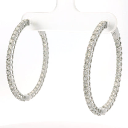 14K White Gold Natural 2.35 Carat Diamond Inside-Out Hoop Earrings